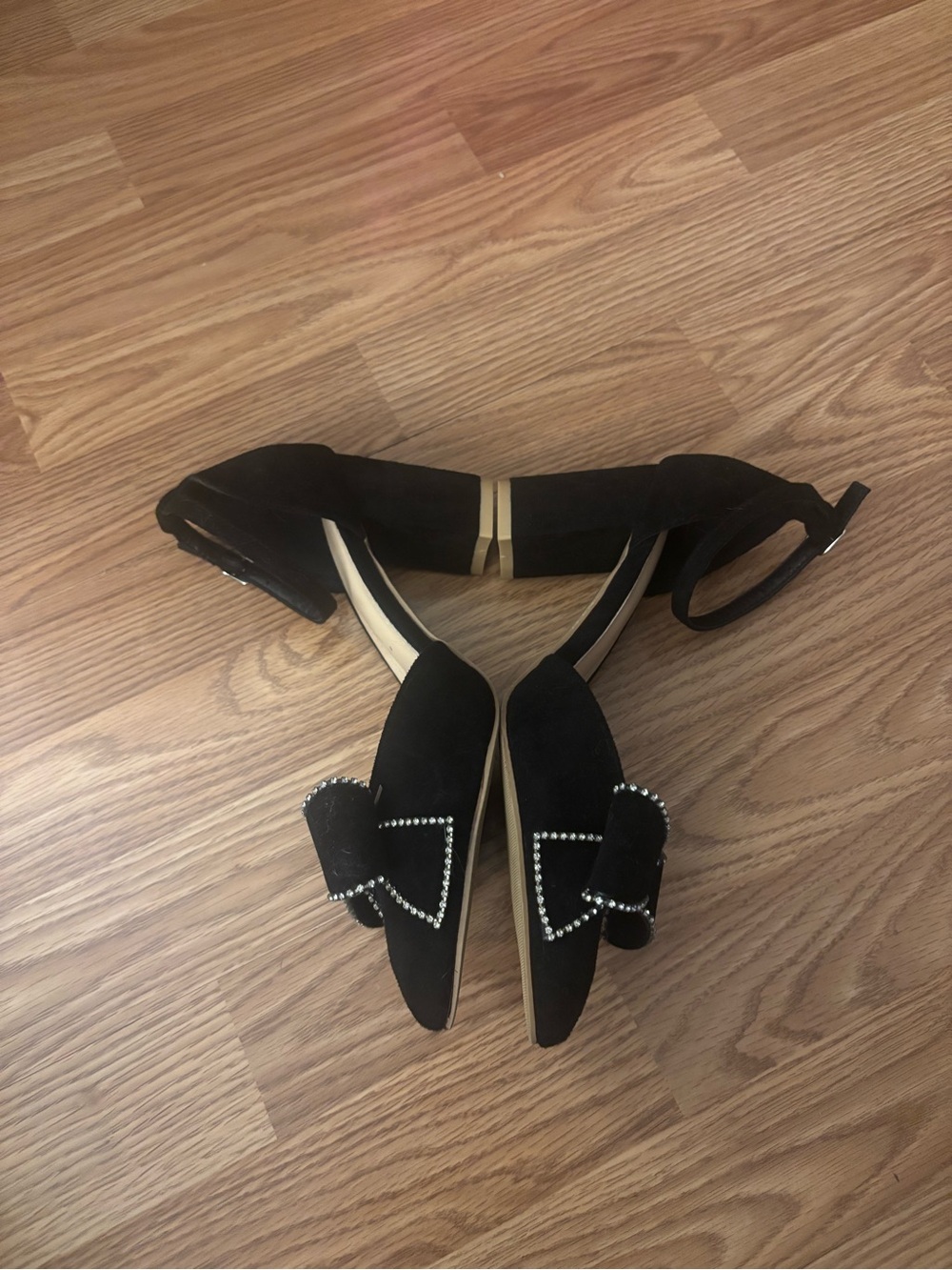 Black Ankle-Strap Block Heel Pumps with Decorative Bow Size EU 41/US 10 - Picture 6 of 7